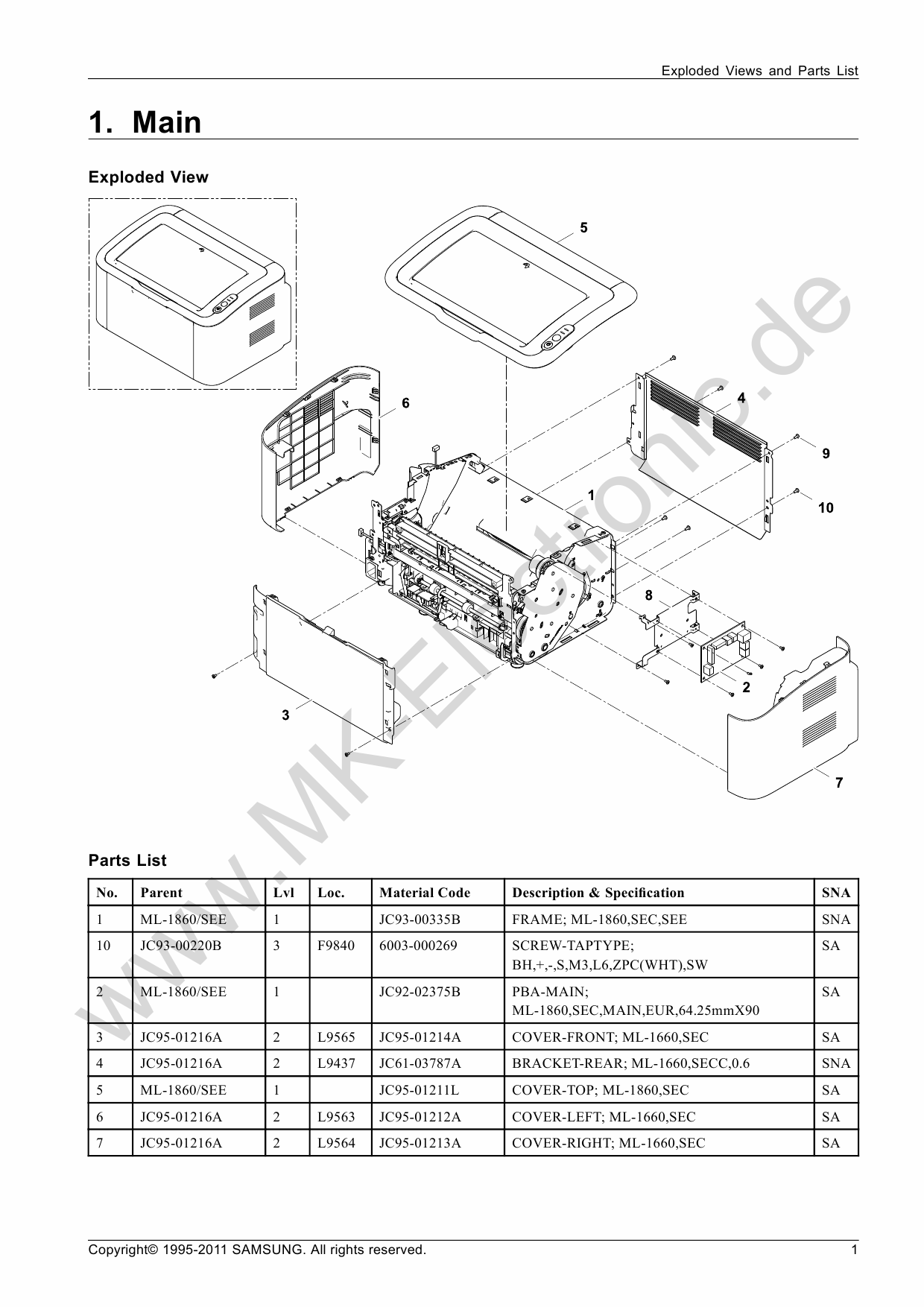 Samsung Laser-Printer ML-1860 Parts Manual-1